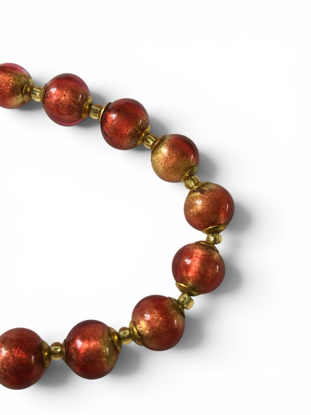 Rare Murano Glass Ombré Red-Orange Beaded Bracelet, Gold-Tone, Made in Italy - Picture 5 of 12
